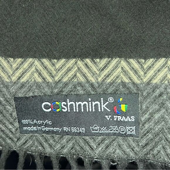 Cashmink V. Fraas Striped Chevron Fringe Scarf Made in Germany - Picture 3 of 4
